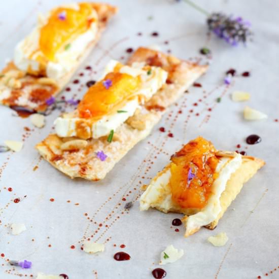 Coca de Vidre with Cheese and Peach