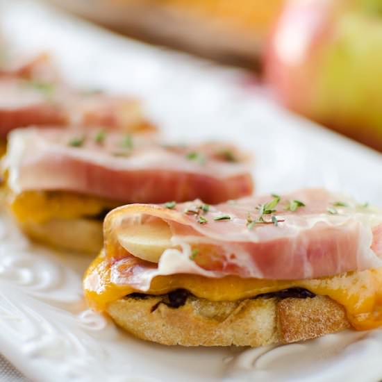 Cheddar, Apple, Prosciutto Crostini