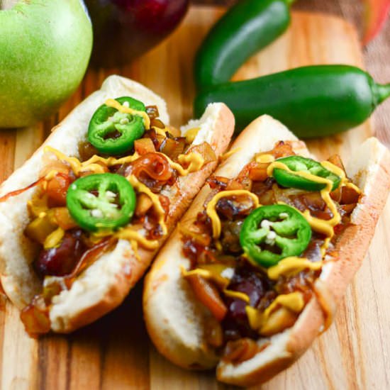 Braised Brats with Apples and Onion