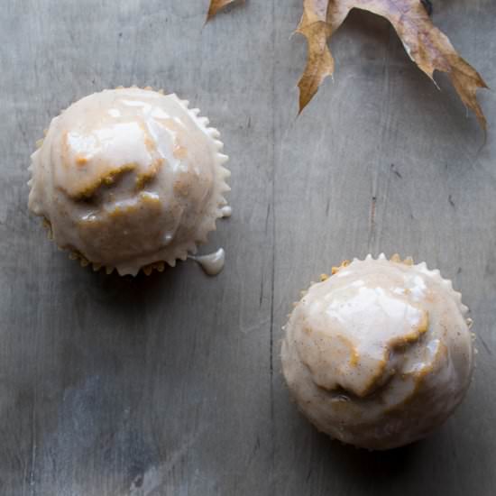 Maple Spice Glazed Pumpkin Muffins