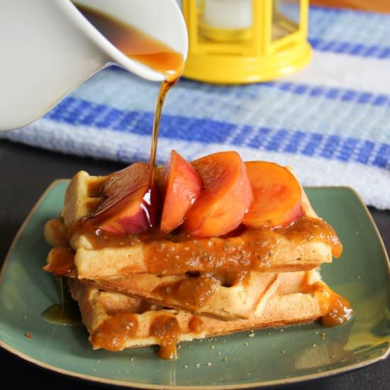 Cornmeal Waffles with Peaches