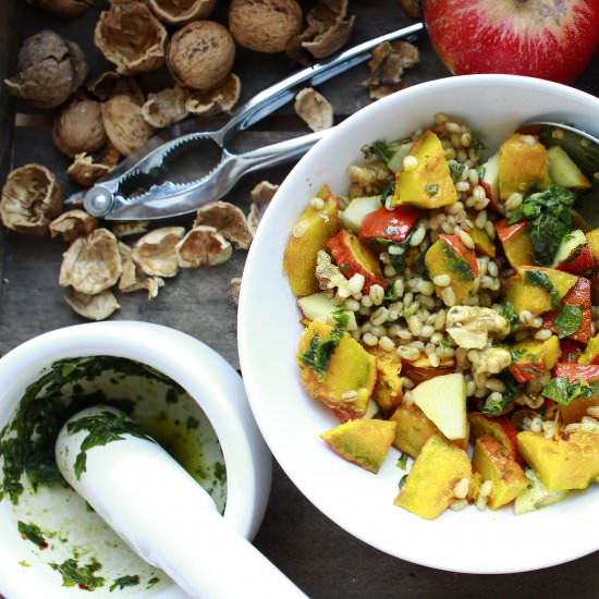 Farro salad with pumpkin