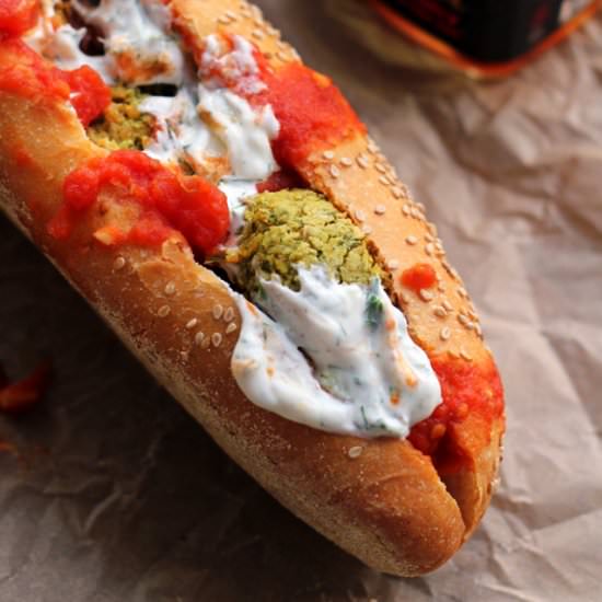 Baked Falafel Hoagies with Harissa