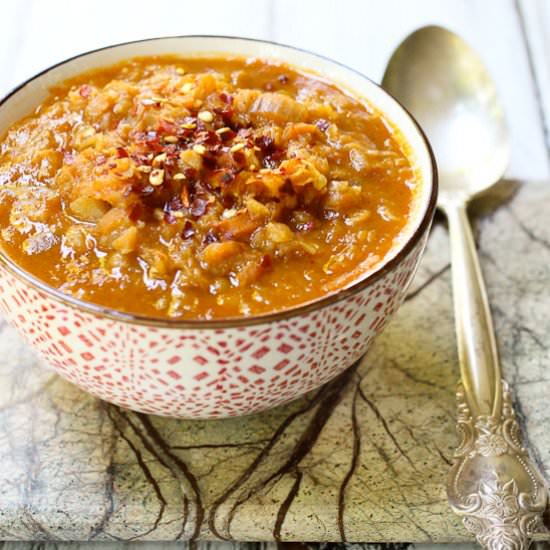 Spicy Red Lentil Soup with Veggies