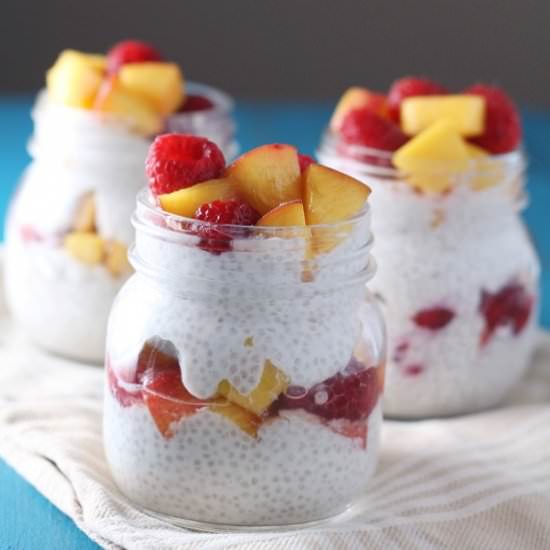 Chia Pudding with Peach & Raspberry