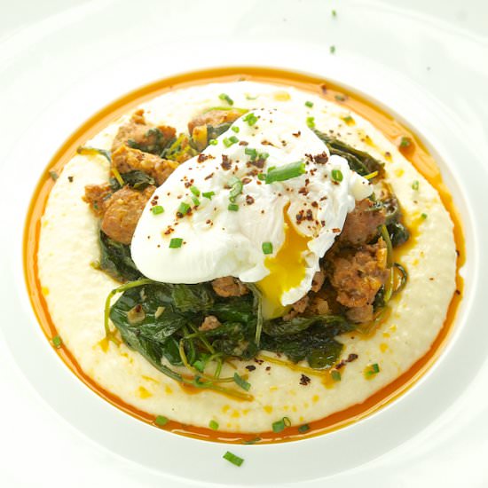 Grits with Chorizo, Kale & Egg