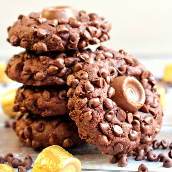 Rolo Stuffed DoubleChocolate Cookie