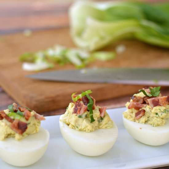 Bok Choy Deviled Eggs with Bacon