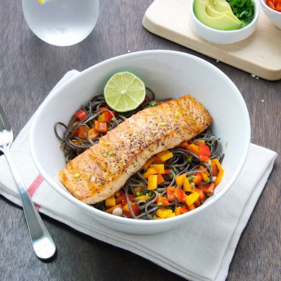 Salmon With Black Bean Pasta