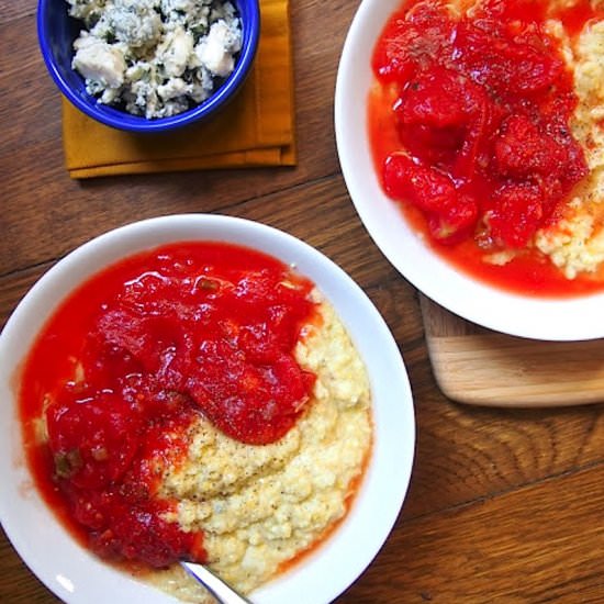 Blue Cheese Grits & Stewed Tomatoes