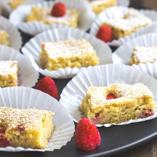 Raspberry Pear Almond Cake Bars