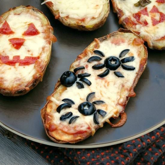 Halloween Baked Potato Skin Pizzas