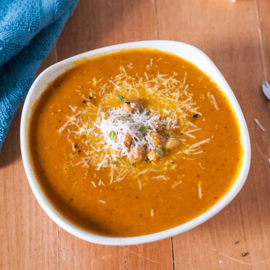 Roasted Carrot Soup with Chickpeas