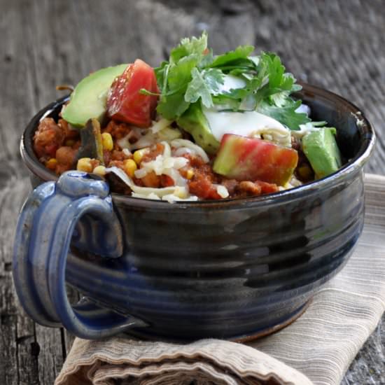 Roasted Poblano and Chorizo Chili