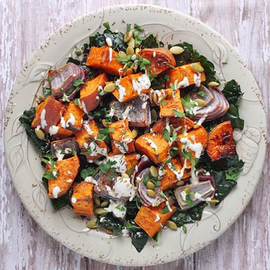 Roasted sweet potatoes with tahini