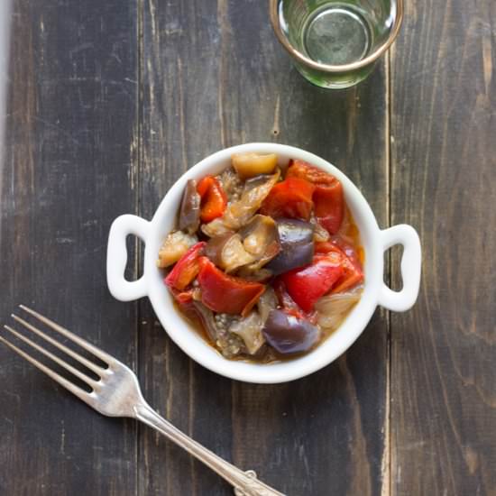 Eggplant, Tomatoes and Peppers