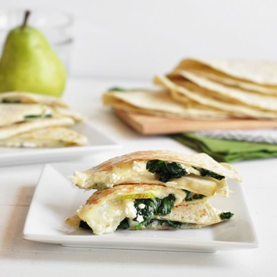 Spinach, Pear and Feta Quesadillas