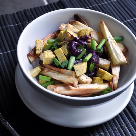 Yuca Poutine with Purple Gravy