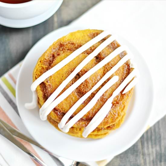 Cinnamon Roll Pumpkin Pancakes