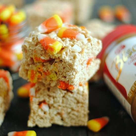 Biscoff Candy Corn Krispie Treats