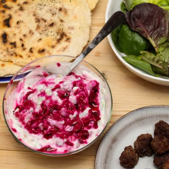 Beetroot Tzatziki and Koftas