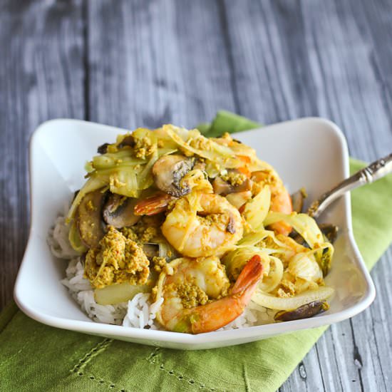Shrimp and Mushroom Curry Stir Fry