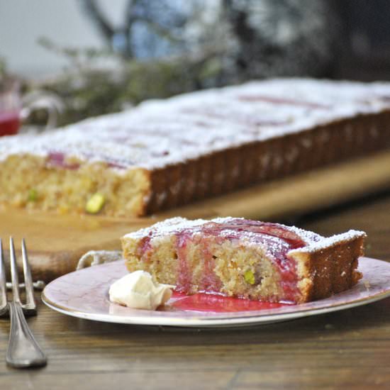 Rhubarb, pistachio and orange tart