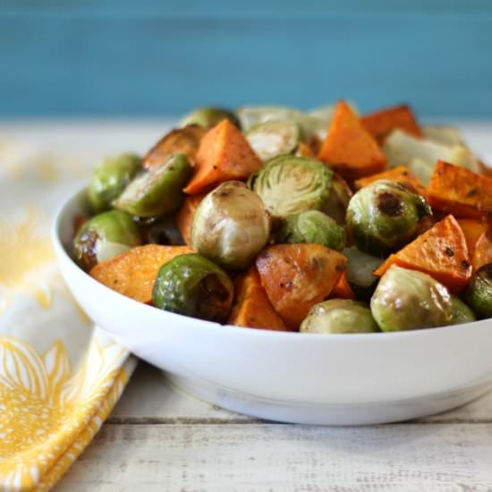 Roasted Sweet Potatoes and Brussels
