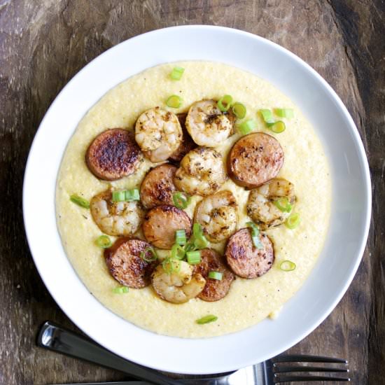 Jerk Shrimp and Cheddar Grits