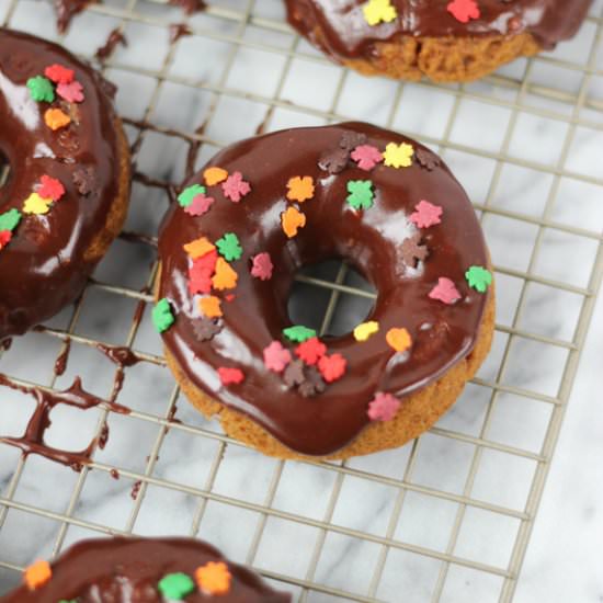Pumpkin Donuts with Chocolate Icing