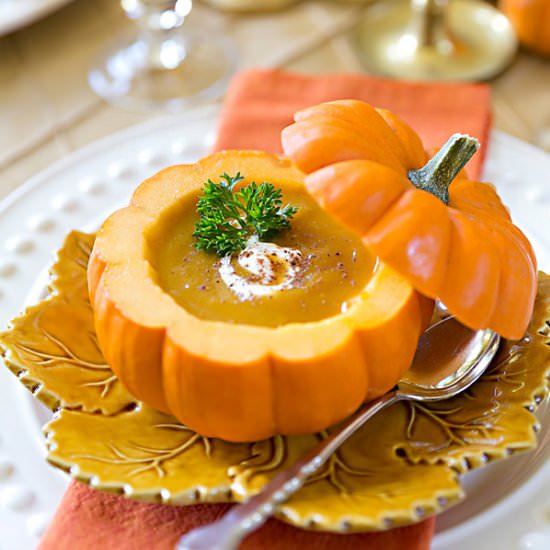 Pumpkin Bisque in a Pumpkin Shell