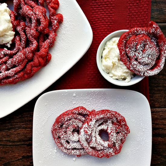 Red velvet funnel cake