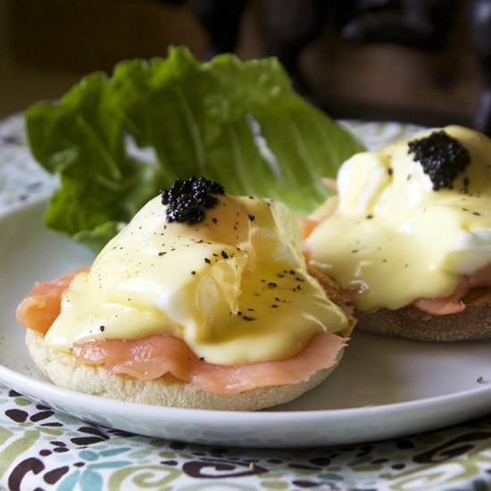 Salmon Eggs Benedict with Caviar