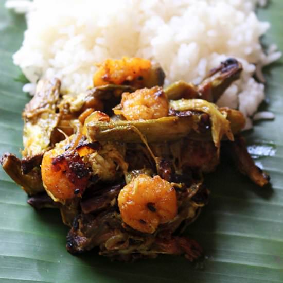 Taro Stolons with Prawns