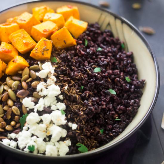 Pumpkin Harissa Black Rice Bowls