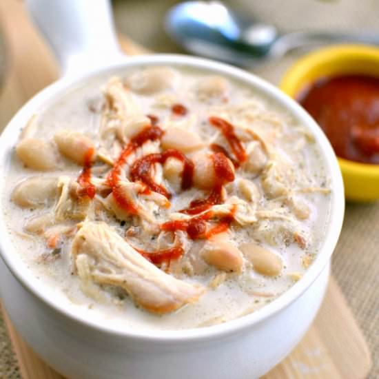 Creamy Sriracha White Chicken Chili