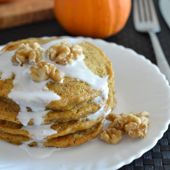 Pumpkin Spiced Walnut Pancakes