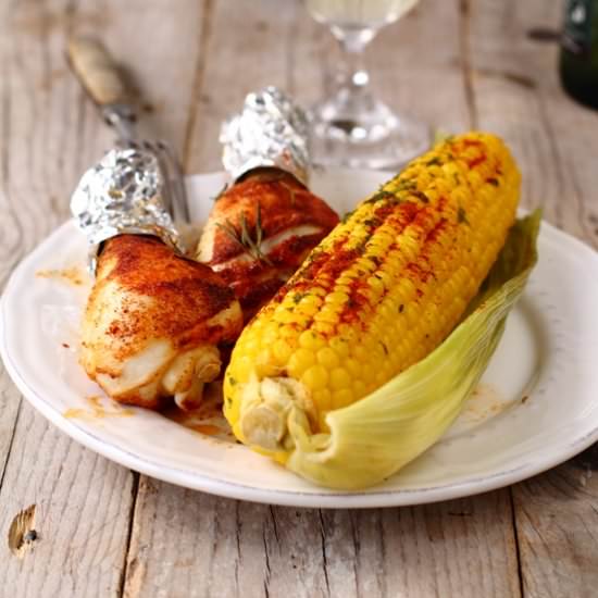 Chicken Legs with Paprika Corn