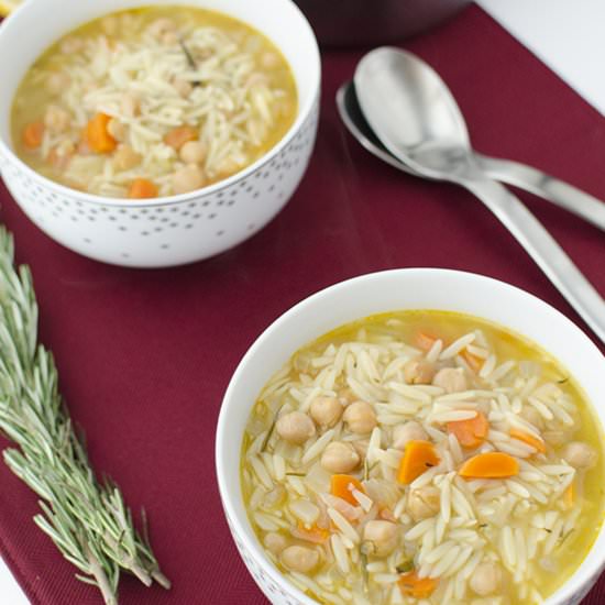 Vegan Lemon Orzo Chickpea Soup