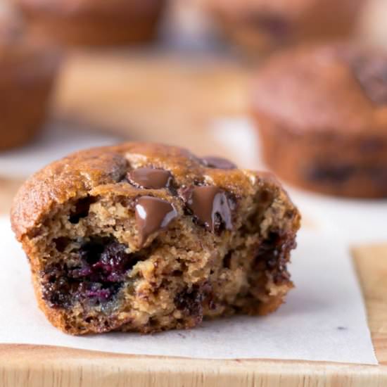 Banana Blueberry Choc Chip Muffins