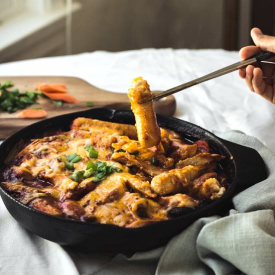 Cheesy Pork Tteokbokki in a Skillet