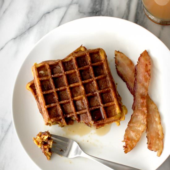 Pumpkin Waffles with Baked Bacon