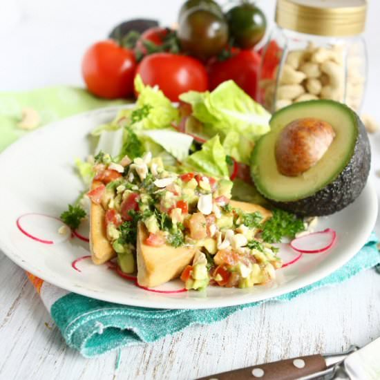 Pan Seared Tofu with Avocado Cashew