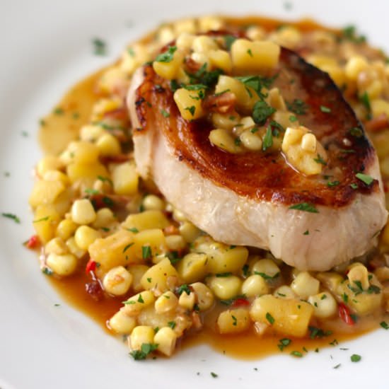 Pork Chops with Bacon and Corn