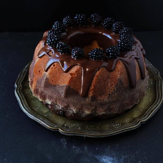 Marble Bundt Cake with Blackberries