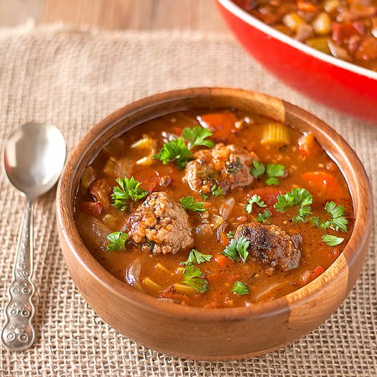 Spicy Freekeh Soup with Meatballs