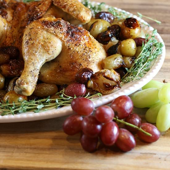 Roast Spatchcock Chicken and Grapes