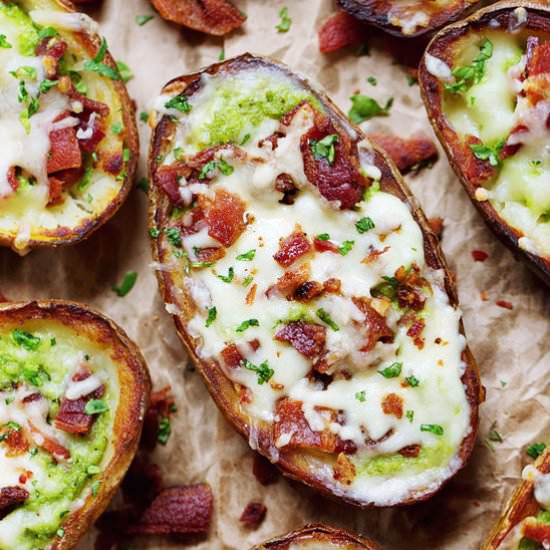Cheesy Bacon Kale Potato Skins