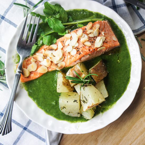 Baked Salmon in Watercress Sauce