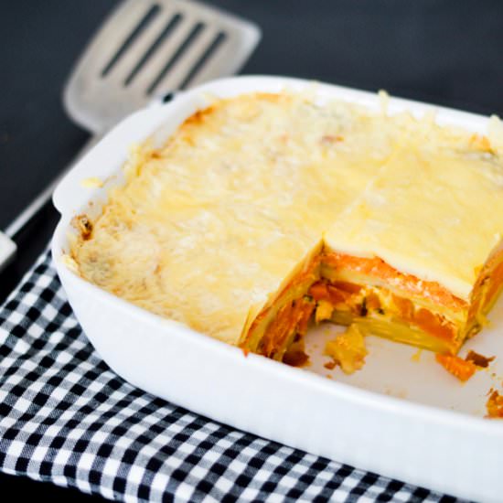 Squash, carrot and potato gratin